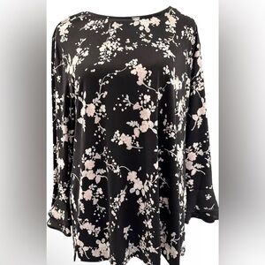 KARL LAGERFELD Black‎ Blouse With Flowers Long Sleeve With Ruffles Women Size L